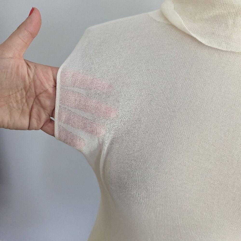 NEW Women's Zara Mesh Sheer Mockneck Cream Top Large - Picture 6 of 7
